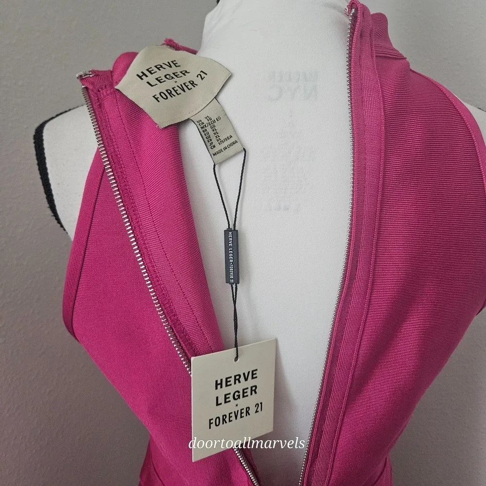 Herve Leger + Forever 21 Fuchsia Pink Bandage Midi Dress sz XL Prom Wedding